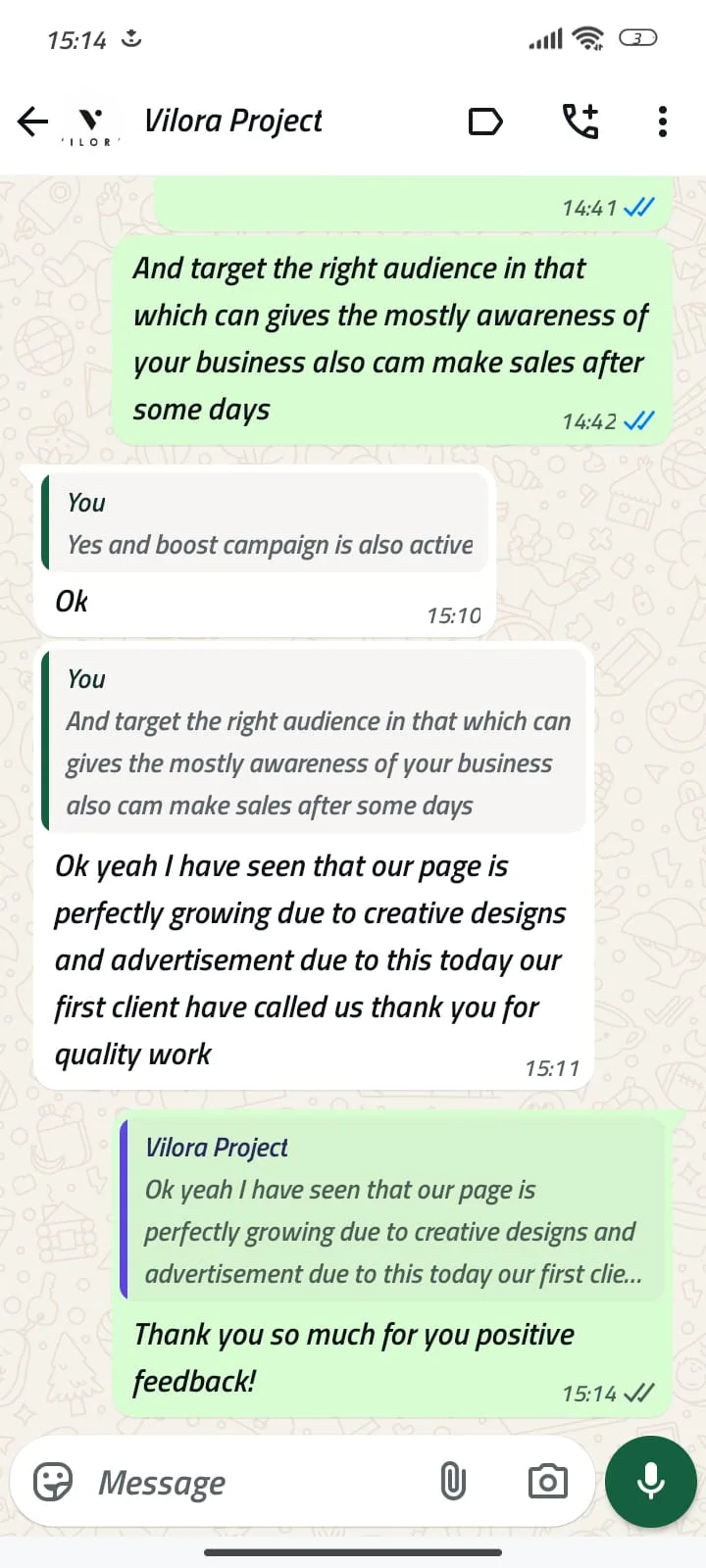 Client feedback screenshot 8
