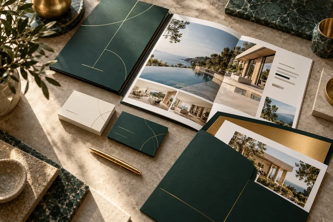 Real estate brand stationery and identity