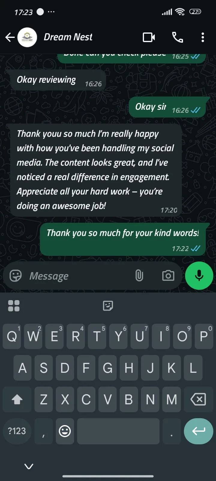 Client feedback screenshot 5