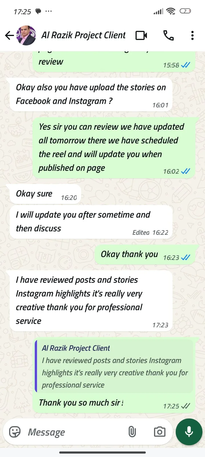 Client feedback screenshot 1